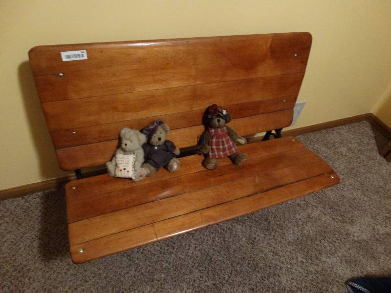 lot 340 image: Antique double seat school desk bench