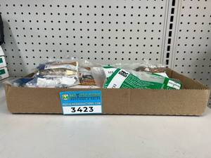 lot 3423 image: Unopened Assortment of Pilaster Nails and Shelf Clips, Screws and Anchors, and One-Hole Strap