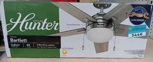 lot 3446 image: New Hunter Bartlett 44-inch Indoor Ceiling Fan with LED Light Kit, Brushed Nickel