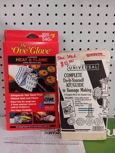 lot 3447 image: Universal Complete Do-It-Yourself Sausage Making Kit Guide & The Ove Glove Unopened