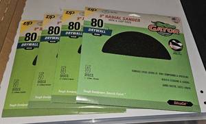 lot 3495 image: 3 Unopened Packs and 1 Open Pack Gator ZIP 80 Grit 9-inch Drywall Sanding Discs, Hook and Loop, 5-Pack
