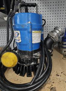 lot 3513 image: Tsurumi HSZ2.4S-62 Submersible Pump 12HP, 115V, 5.2 amp, single phase. Features 53 GPM max flow rate, 39 ft max head, and 12 HP motor. ETL listed with thermal protection
