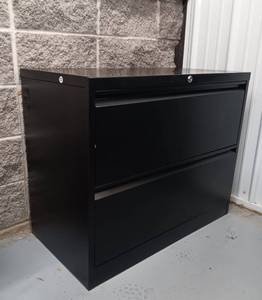 lot 3564 image: l2-Drawer Lateral File Cabinet, Black Metal, 36-inch