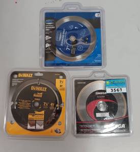 lot 3567 image: Lot of 3 New ConcreteConstruction Saw Blades - OMEGA DEWALT CENTURY