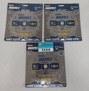 lot 3568 image: Lot of 3 New IRWIN MARATHON 6.5IN 18T Saw Blades