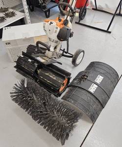 lot 3315 image: STIHL MM 56 C with KW Power Sweep Attachments - The MM 56 C-E Can Also Easily Transition to any of its Possible Eight Optional Attachments to Become a Trimmer, Edger, Dethatcher, Lawn Aerator & More - Only Attachments In Photos Included