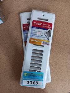lot 3367 image: Lot of 2 - UNUSED 2x10 Floor Toe Space Grille White Metal Vent Cover