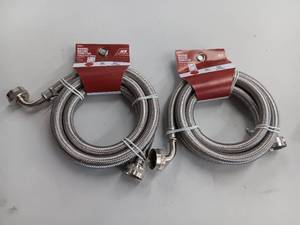 lot 3381 image: Lot of 2 Washing Machine Connectors 60in, 34in Female Hose Thread Stainless Steel Braided