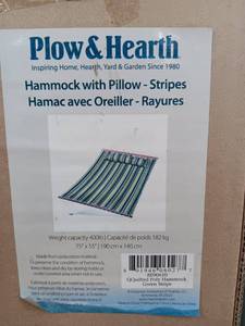 lot 3390 image: New in Box - Plow & Hearth Hammock with Pillow Green Stripe