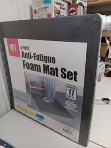 lot 3394 image: UNUSED HFT 4 Piece Anti-Fatigue Foam Mat Set - Covers 17 square feet with 25 x 25 pieces. Black Color w Impact Absorbing and Non Slip Surface.