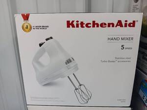 lot 3396 image: UNUSED KitchenAid Hand Mixer 5 Speed White with Stainless Steel Turbo Beater accessories