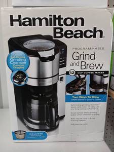 lot 3401 image: UNUSED Hamilton Beach Coffee Maker with Built-in Grinder and Programmable Timer
