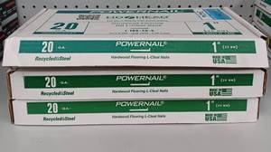 lot 3414 image: Lot of 3 - Powernail 20GA 1-inch Hardwood Flooring L-Cleat Nails - Recycled Steel - 3 Boxes of 5,000 Nails Per Box