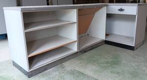 lot 3586 image: L-Shaped Commercial Service Counter with Red Accent Rails