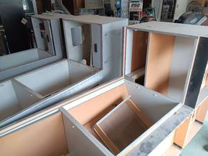 lot 3587 image: Lot of 3 - L-Shaped Commercial Entrance Desk with Cabjnets and Storage 95in x 24in x 36in