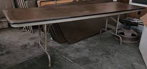 lot 3597 image: One (1) - 96x30 Commercial Folding Banquet Table with Brown Laminate Top - Lots 3592 - 3601 Are All Similar Condition and Will Be Loaded Out on a First Come Basis