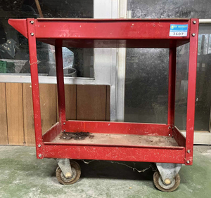 lot 3607 image: Industrial Metal Rolling Cart w Castors - Two-Shelf Utility Cart 30x16x33