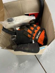 lot 3482 image: MISC Box - Random Opened Replacement Parts, Tubing, Gloves, Back Brace & MORE