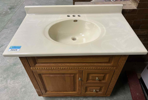 lot 3620 image: Imperial Bathroom Vanity Cabinet with White Cultured Marble Top 37x22x36