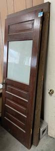 lot 3630 image: Solid Wood Interior Door with Frosted Glass Panel - 80x32in and 83x36in