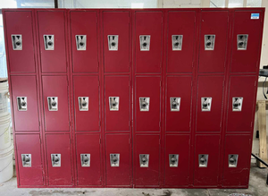 lot 3658 image: Metal School Lockers - 24 Unit Set with Combination Locks - Burgundy