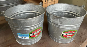 lot 3661 image: Lot of 2 - Behrens 10 Qt Galvanized Steel Pails -  Behrens high grade steel galvanized hot dipped pails, 10 quart (2.5 gallon) capacity each