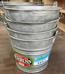 lot 3662 image: Lot of 4 - Behrens 5 Qt Galvanized Steel Pail Set - Galvanized hot dipped construction with wire bail handles.