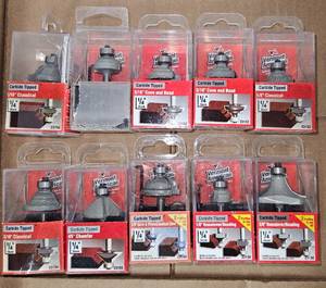 lot 3475 image: Lot of 10 Vermont American Carbide Tipped Router Bit Set - Multiple Profiles