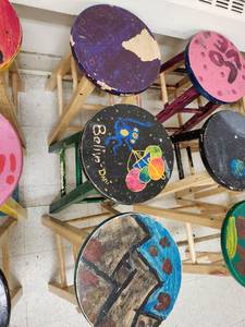lot 3109 image: (3) 24in Art Room Wooden Stools