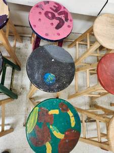 lot 3110 image: (3) 24in Art Room Wooden Stools