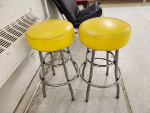 lot 3113 image: (2) Yellow Vinyl Bar Stools with Chrome Base