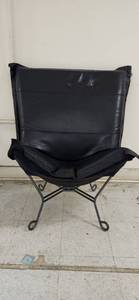 lot 3114 image: Black Leather Butterfly Chair with Metal Frame