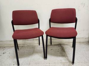 lot 3115 image: (2) Stackable Office Guest Chairs with Burgundy Upholstery and Black Frame
