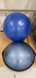 lot 3132 image: Exercise Ball and BOSU Balance Trainer Set - Blue