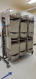 lot 3149 image: &nbspCommercial Folding Chair Storage Cart with Metal Chairs - 75 Chairs