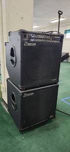 lot 3174 image: Ibanez Bass Amplifier Stack with Speaker and Microphone Stand - Powers On