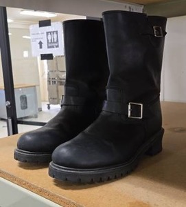 lot 9001 image: Size 12) Black Leather Motorcycle Engineer Boots with Buckle Straps