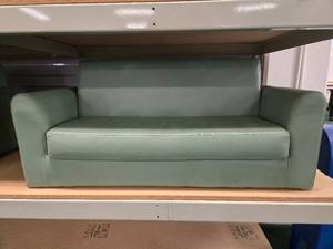 lot 9019 image: Sage Green Faux Leather Childrens Loveseat Sofa