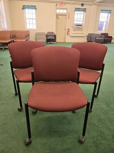 lot 9042 image: (3) Office Chairs with Casters - Burgundy Fabric
