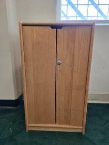 lot 9047 image: Oak Wood Storage Cabinet with Adjustable Shelves