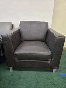 lot 9054 image: Modern Black Leather Armchair with Metal Legs