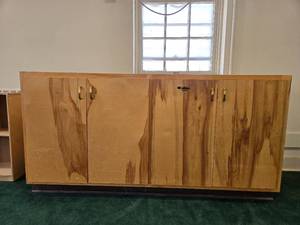 lot 9080 image: Wood Kitchen Cabinet With Brass Handles