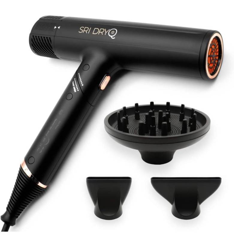 lot 10061 image: SRI DryQ Hair Dryer Salon Edition 9ft. Cord Red Light Technology with Quiet Motor for Healthy Styling for Hair Professionals, Lightweight - RETAIL $340 (Tested, works) THIS DOES HAVE THE DIFFUSER, JUST NOT PICTURED
