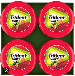 lot 9778 image: Trident Vibes Sour Patch Kids Redberry Sugar-Free Chewing Gum 4-Pack