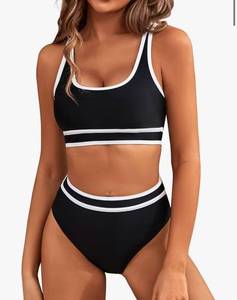 lot 9787 image: BMJL Womens High Waisted Bikini Sets Sporty Two Piece Swimsuits Color Block Cheeky High Cut Bathing Suits Size-L