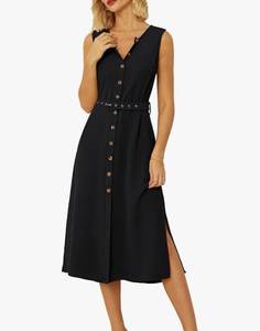 lot 9821 image: GRACE KARIN Women Casual Summer Dress 2025 Business Work Belted Sleeveless Button Down Shirt Midi Dresses with Pockets Size-XL