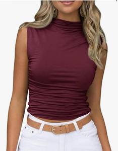 lot 9822 image: Tankaneo Womens Sleeveless Mock Turtleneck Tank Tops Slim Fitted Ruched Crop Top Shirts Size-M