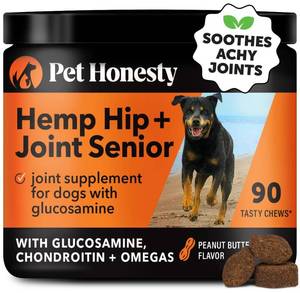 lot 9842 image: Senior Hemp Hip & Joint Support, Hemp for Dogs, Mobility Support for Senior Dogs, Glucosamine, Collagen, MSM, Green Lipped Mussel, Helps Discomfort (Peanut Butter, 90)