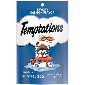 lot 9846 image: Temptations Salmon Flavor Crunchy Soft Topper for Cat 3 oz. (12 Count)