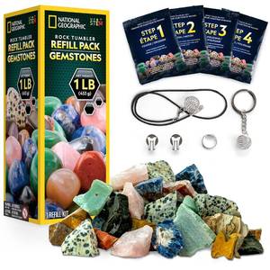 lot 9854 image: NATIONAL GEOGRAPHIC Rock Tumbler Refill Kit �� 1Lb. Gemstones and Rocks for Tumbling including Unpolished Amethyst and Quartz (STOCK IMAGE NOT EXACT)